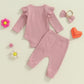 Newborn Baby Girl Outfits Daddys Girls Ruffle Long Sleeve Romper Top Pants Headband Infant Fall Winter Clothes
