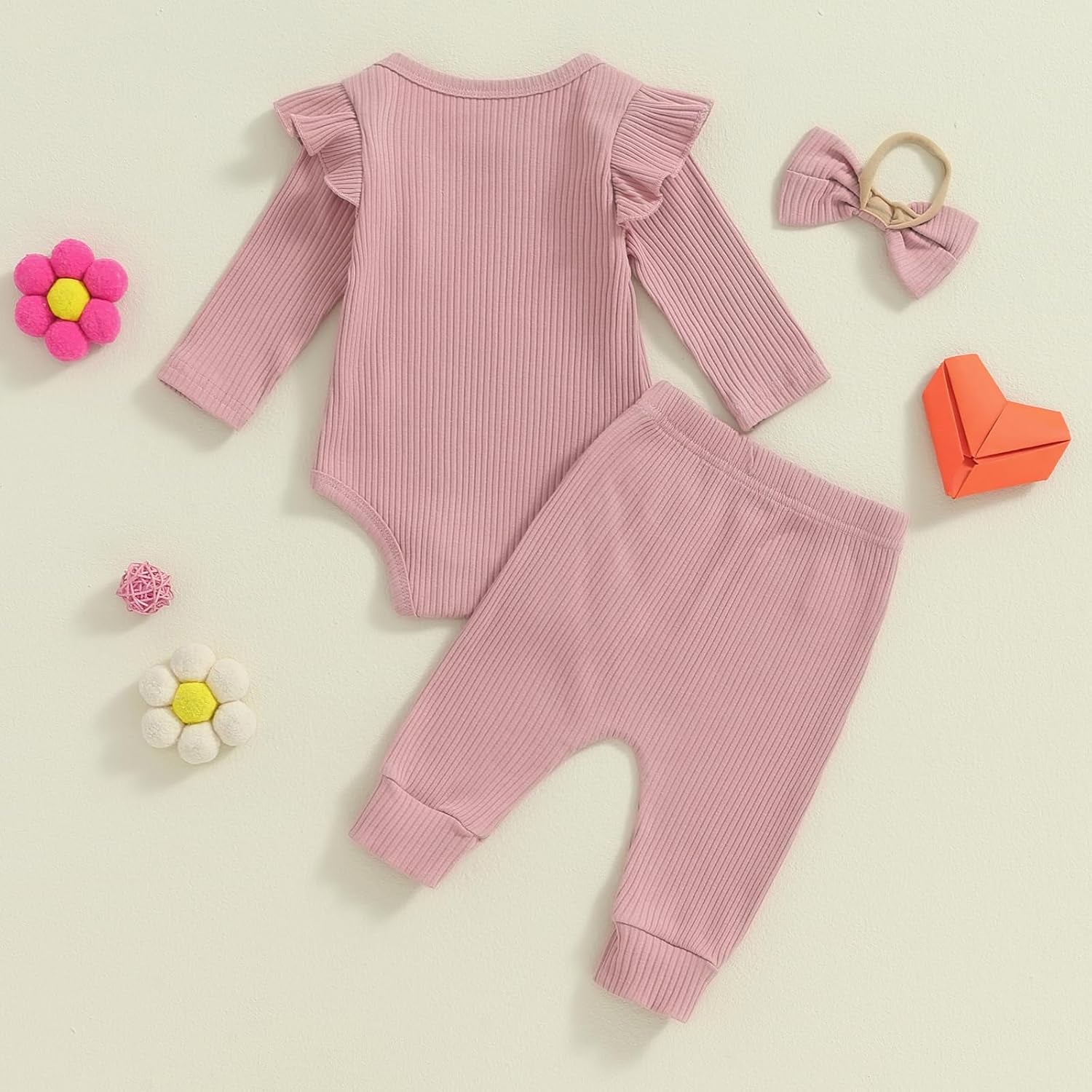 Newborn Baby Girl Outfits Daddys Girls Ruffle Long Sleeve Romper Top Pants Headband Infant Fall Winter Clothes