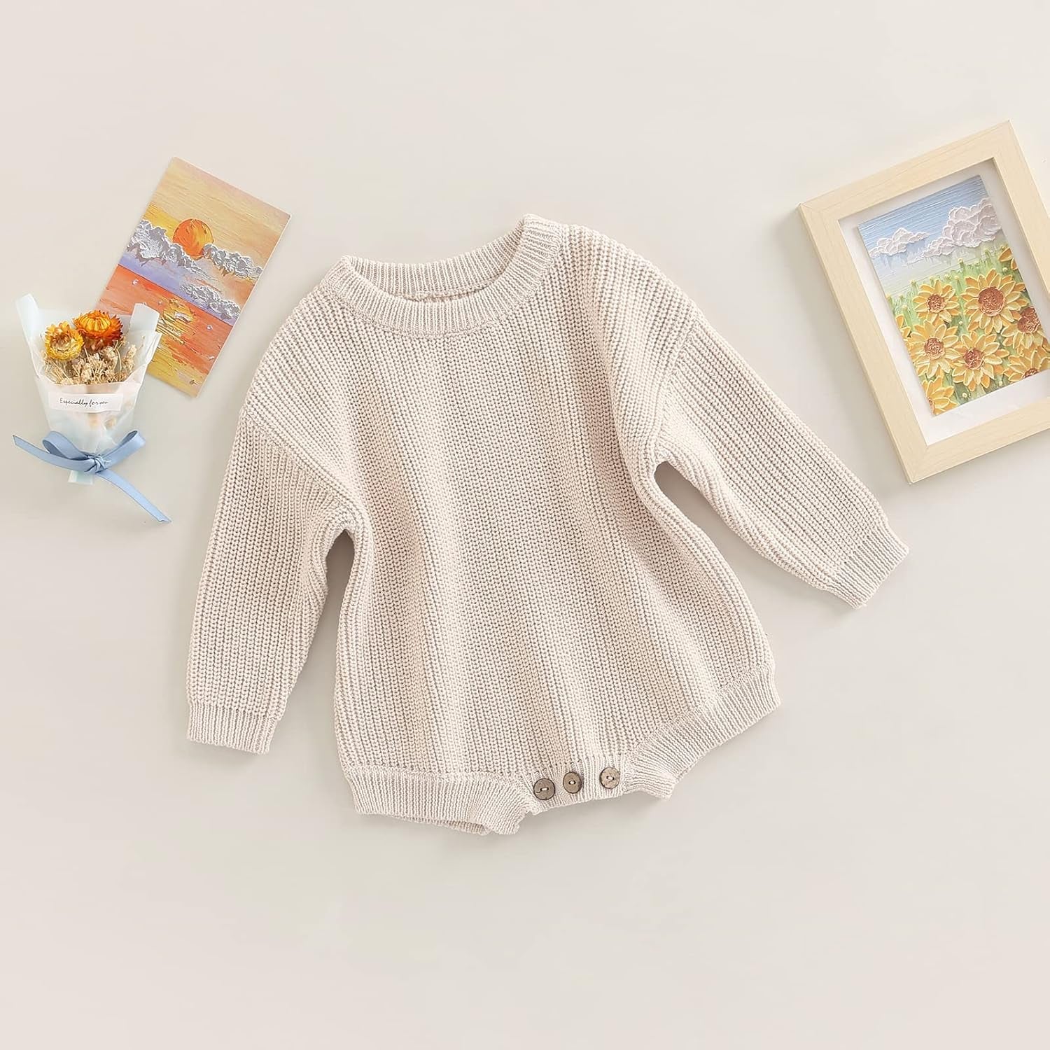 Baby Girl Boy Sweater Knit Oversized Pullover Sweatshirt Romper Onesie Warm Fall Winter Clothes Outfit Newborn