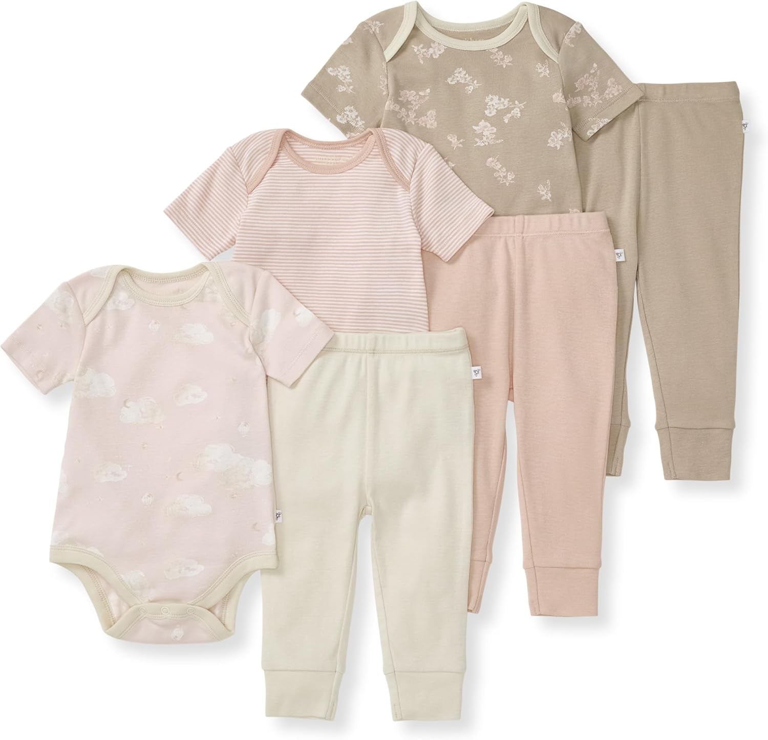 Unisex Baby 6-Piece Bodysuit and Pant Set, 100% Organic Cotton Infant Outfit Baby Essentials