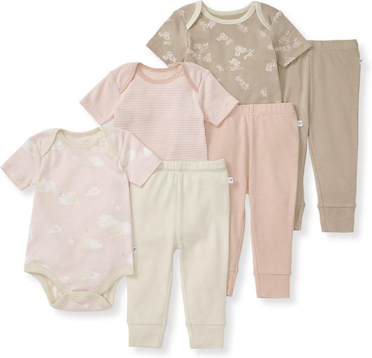 Unisex Baby 6-Piece Bodysuit and Pant Set, 100% Organic Cotton Infant Outfit Baby Essentials