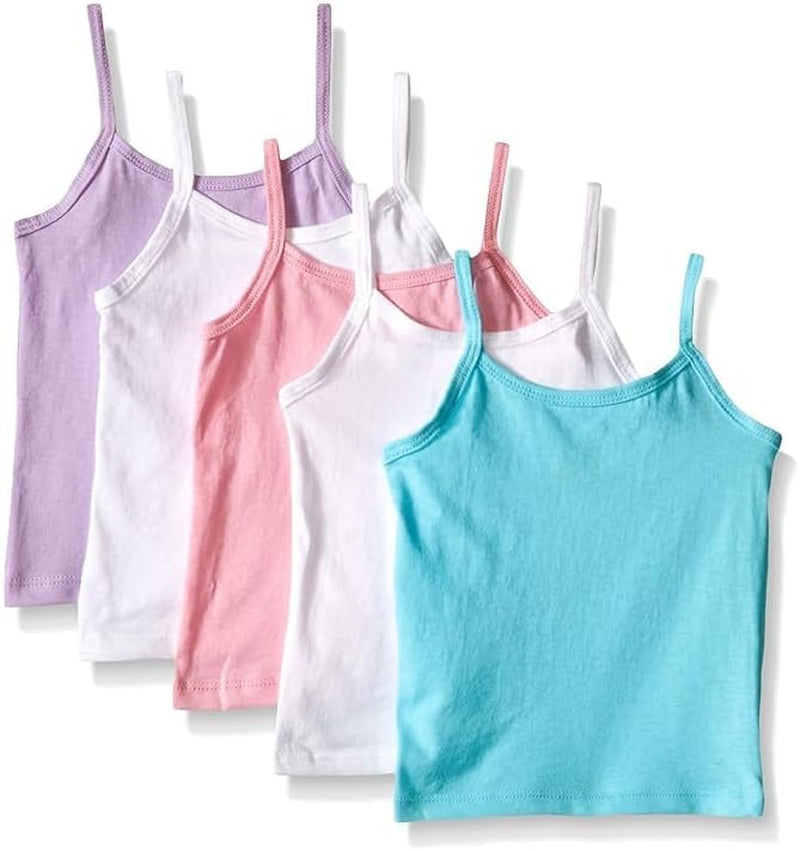 Girls’ Cami Tops, 100% Cotton Camisoles, Assorted Colors, Multipack
