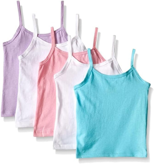 Girls’ Cami Tops, 100% Cotton Camisoles, Assorted Colors, Multipack