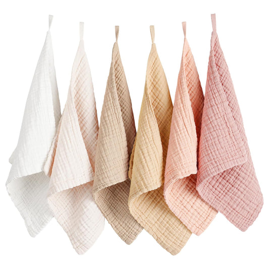 6 Pack Baby Muslin Washcloths for Unisex 100% Cotton Wash Cloth Set for Baby Face Body Comfy and Soft for Newborn Infants Kids Girls and Boys