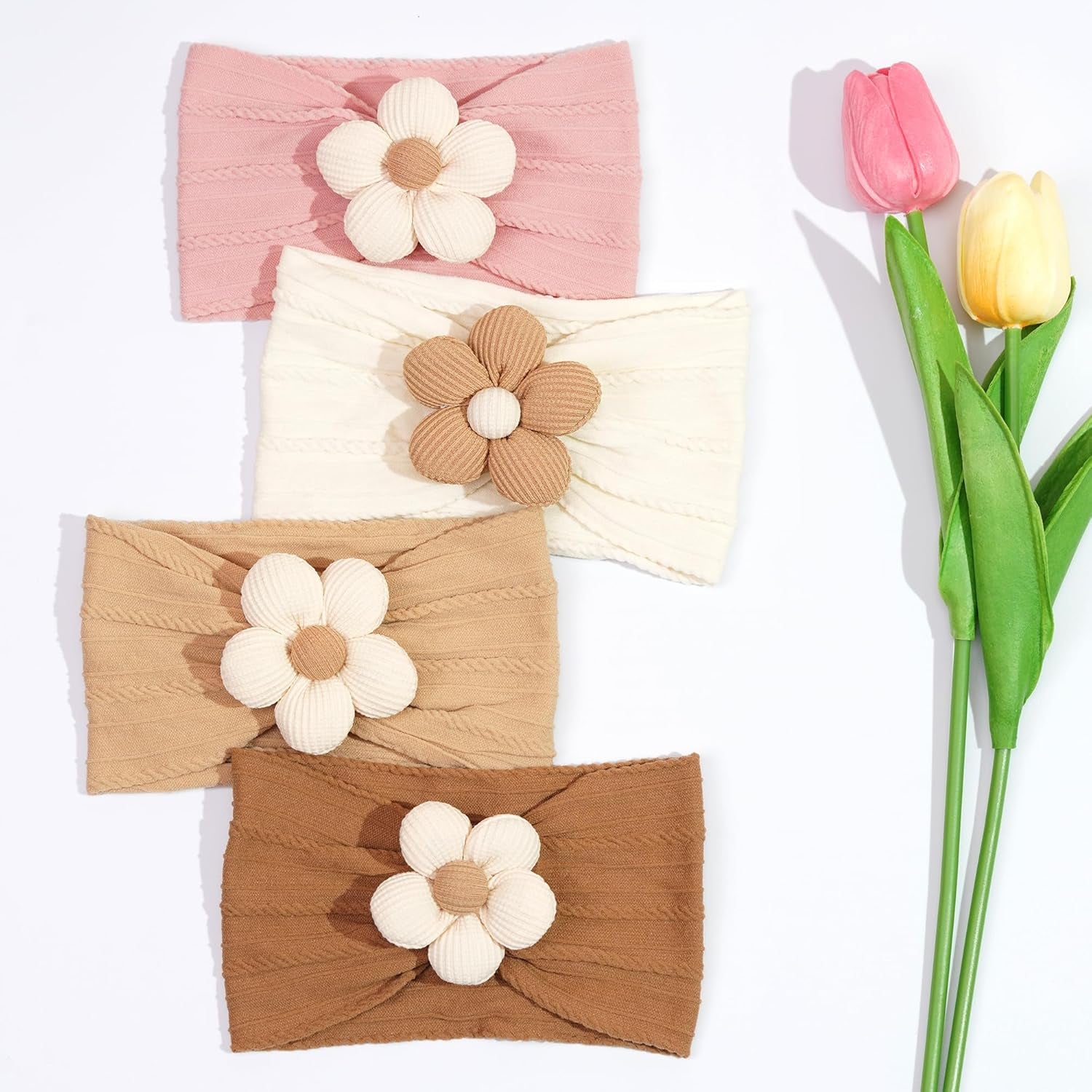 5 Pcs Baby Flower Headbands Baby Girls Nylon Headbands Soft Hairbands Hair Accessories for Newborn Infant Toddler Kids