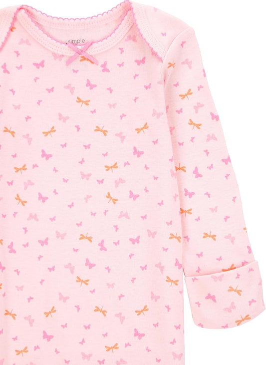 Baby Girls' Cotton Sleeper Gown, Pack of 3, Pink/Mint Green/White, 0-3 Months