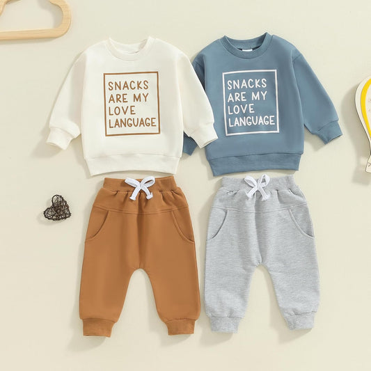 Infant Baby Boy Fall Clothes Set Funny Letter Sweatshirt Pant Outfit Toddler Winter Clothes 6 12 18 Months 2T 3T
