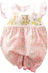 Cute Giraffe + Zebra with Floral Print Long Sleeve Baby Girl Clothes White Jumpsuit for Baby One-Piece Romper