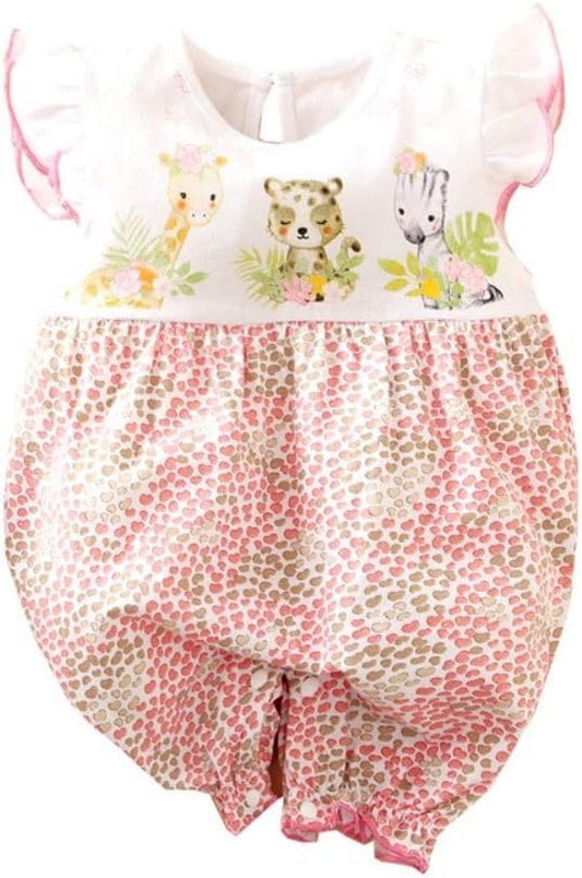 Cute Giraffe + Zebra with Floral Print Long Sleeve Baby Girl Clothes White Jumpsuit for Baby One-Piece Romper
