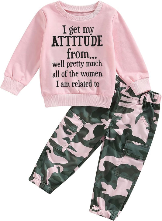 Toddler Girls Clothes 2T 3T 4T 5T Fall Outfits Baby Pullover Sweatshirt & Camouflage Pants Set Kids Winter Sweatsuit