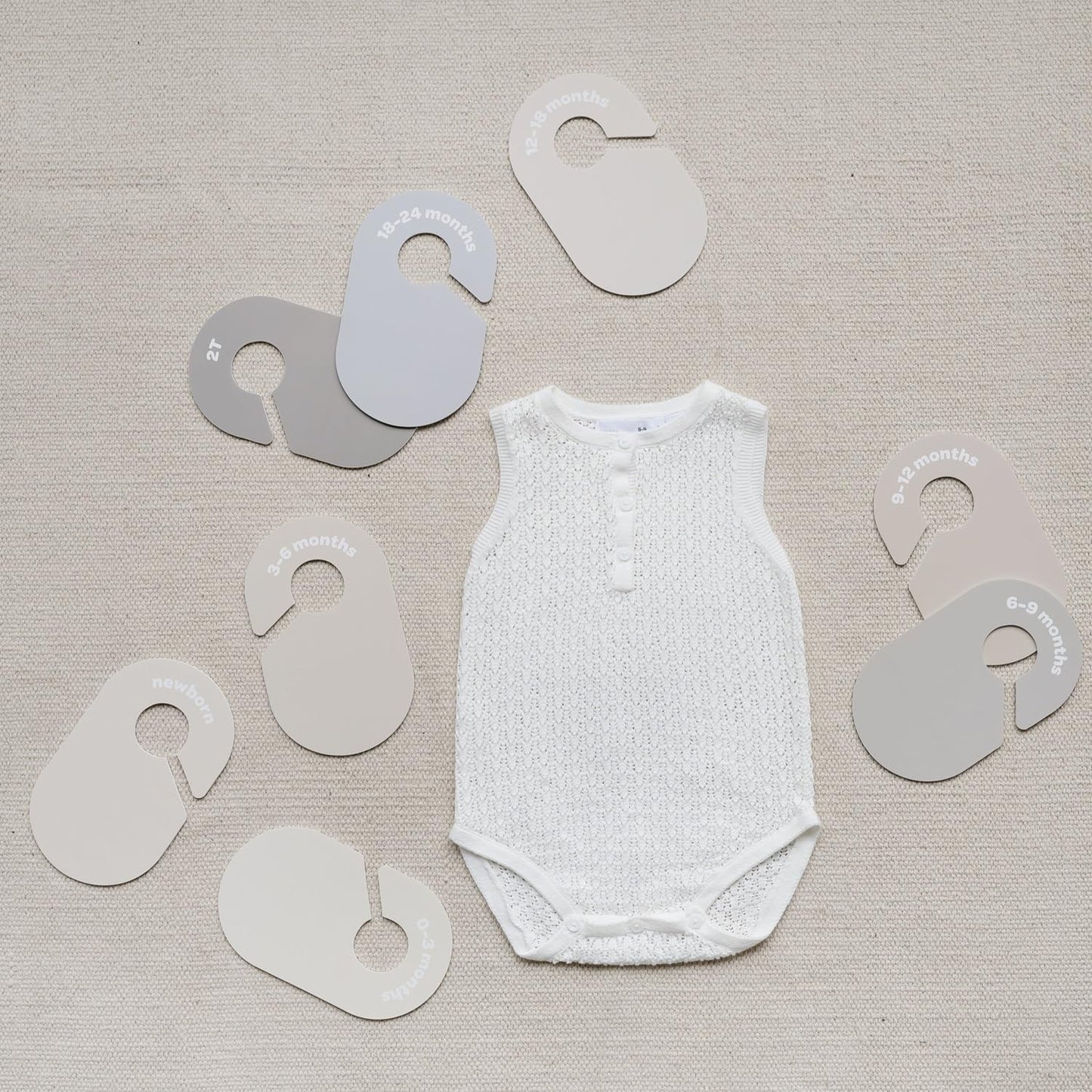 Baby Closet Dividers Set of 8 - Baby Clothes Organizer Toddler Hanger, Double-Sided Size Labels - Nursery Organization for Baby Clothing Newborn Infant to 2T Boy & Girl - Gray & Beige