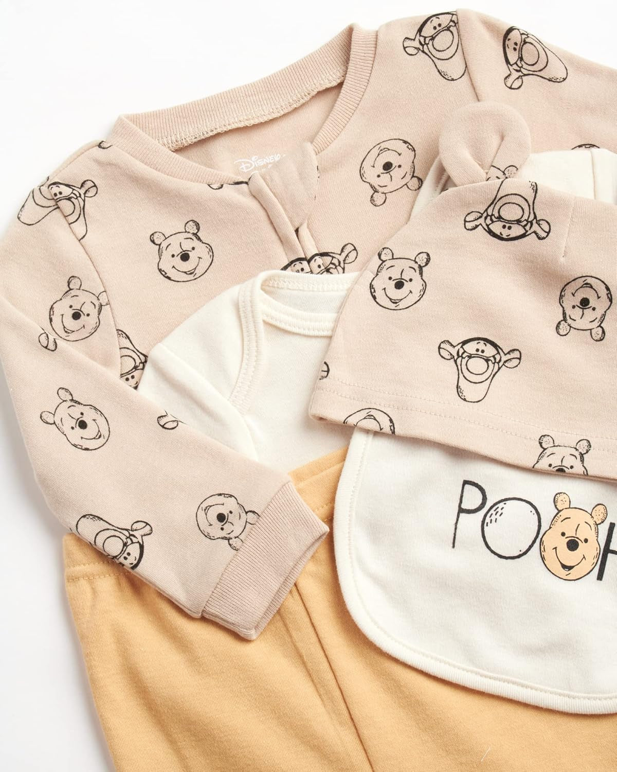 Newborn Baby Girl Boy Clothes - 7 Piece Mickey Mouse Winnie the Pooh Bib Onesie Overall Beanie Pants Gift Bag Gift Set