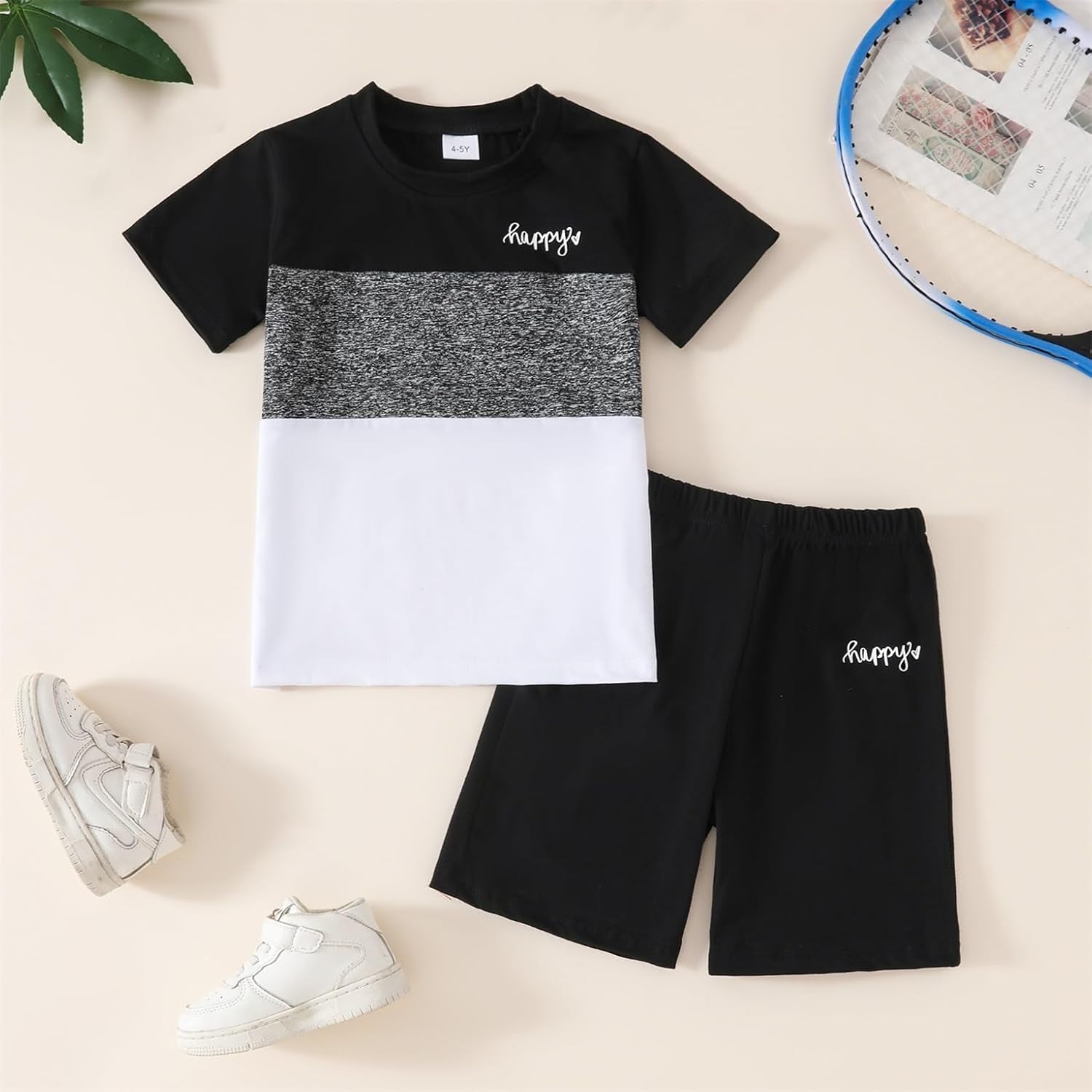 Toddler Kid Boy Clothes Colorblock Letter Graphic Tee Shorts 2PC Summer Outfit Set