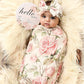 Newborn Receiving Blanket Headband Set Baby Flower Swaddle (Vintage Flower)