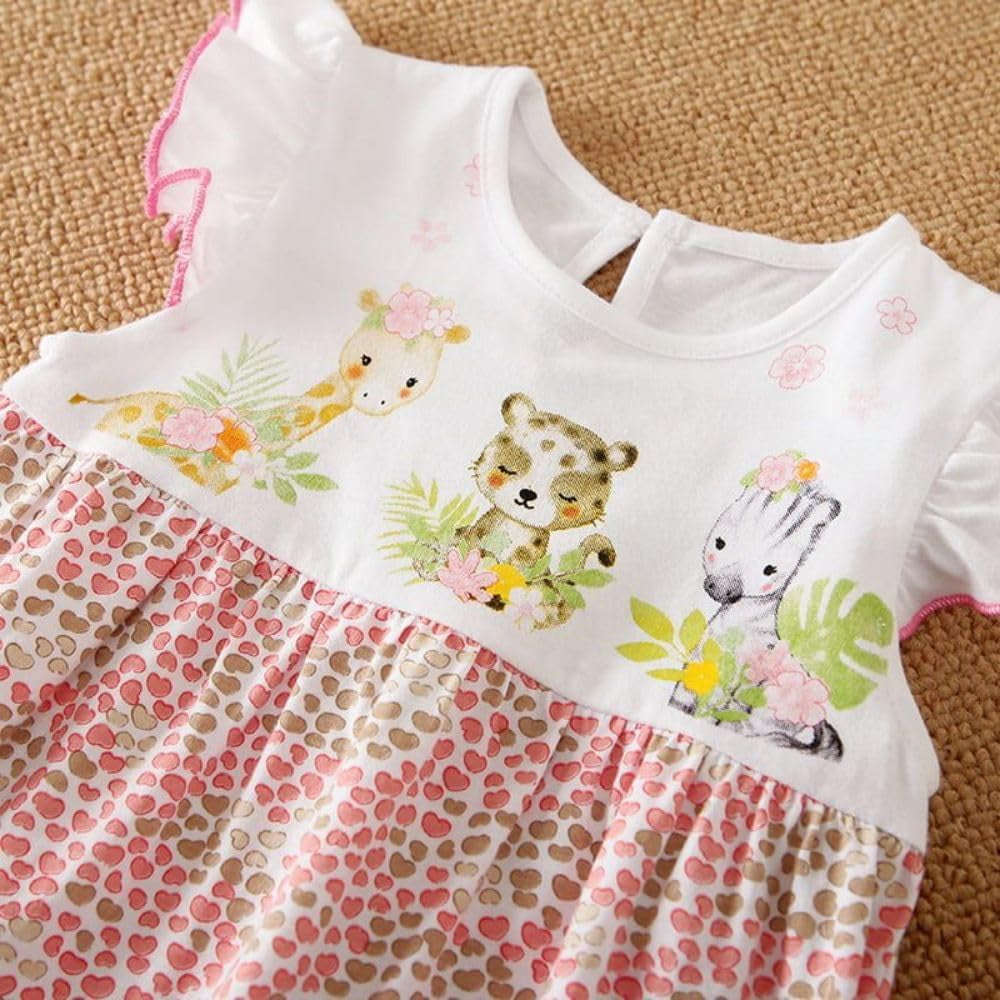 Cute Giraffe + Zebra with Floral Print Long Sleeve Baby Girl Clothes White Jumpsuit for Baby One-Piece Romper