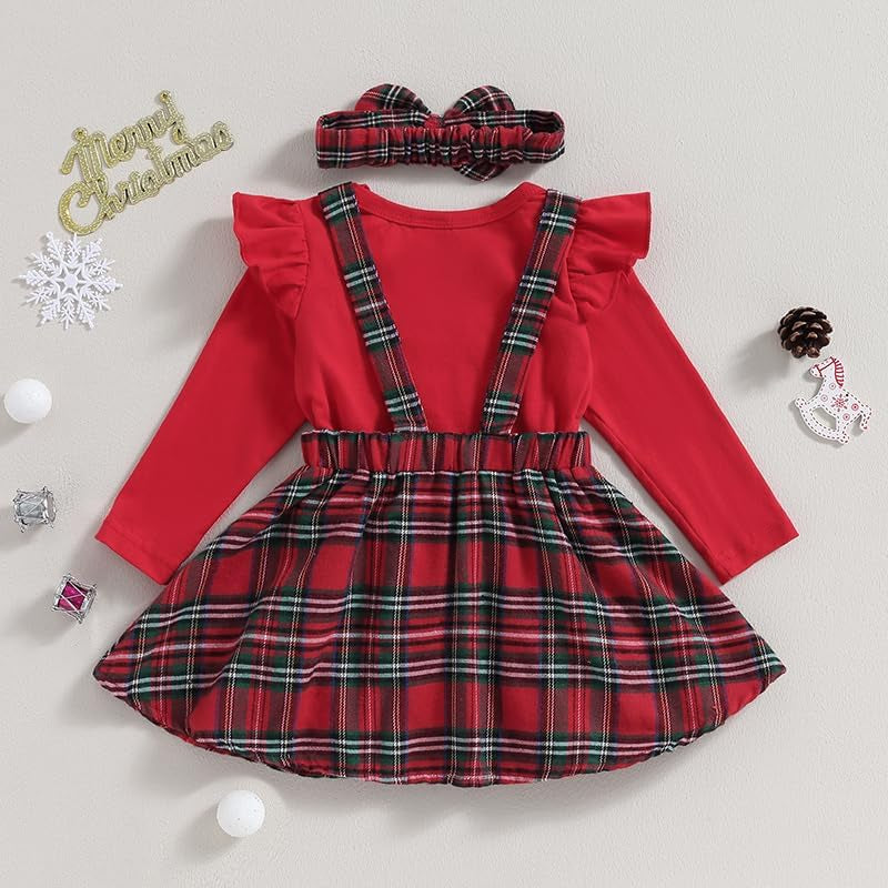 Christmas Baby Girl Outfit Newborn Cute Elk Fly Sleeve Romper Overall Dress Infant Girls Fall Winter Skirt Set