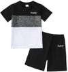 Toddler Kid Boy Clothes Colorblock Letter Graphic Tee Shorts 2PC Summer Outfit Set