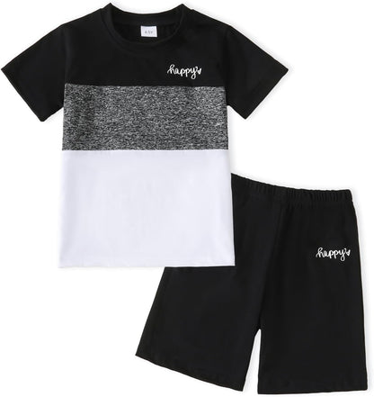 Toddler Kid Boy Clothes Colorblock Letter Graphic Tee Shorts 2PC Summer Outfit Set