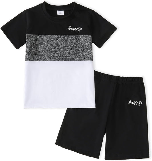 Toddler Kid Boy Clothes Colorblock Letter Graphic Tee Shorts 2PC Summer Outfit Set