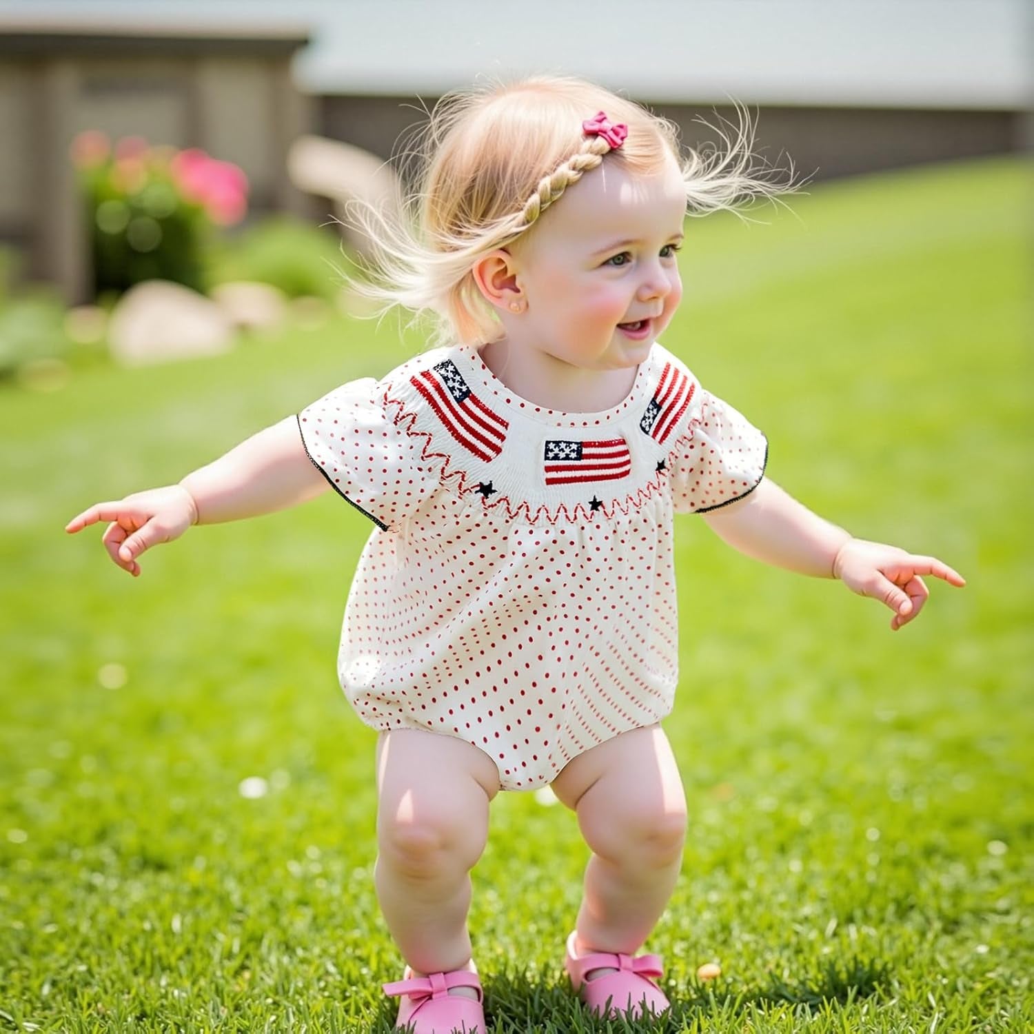 Baby Girl Romper Stripes Smocked Bodysuit Newborn Bubble Romper Infant Summer Festival Clothes