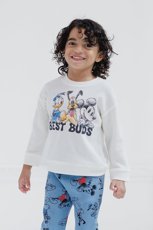 Waffle Knit Pullover Sweatshirt and Jogger Pants Outfit Set Newborn to Little Kid Sizes (0-3 Months - 5)