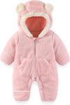 Newborn Baby Bear Outfit Suit with Fold-Over Mittens Footies Girls Boys Winter Fleece Clothes Hooded Romper Snowsuit