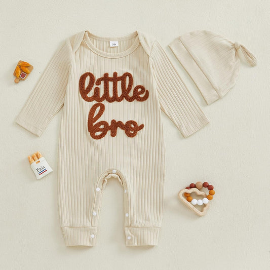 Newborn Baby Boys Girls Romper Long Sleeve Lil Bro Letter Print Solid Color Bodysuit Jumpsuit