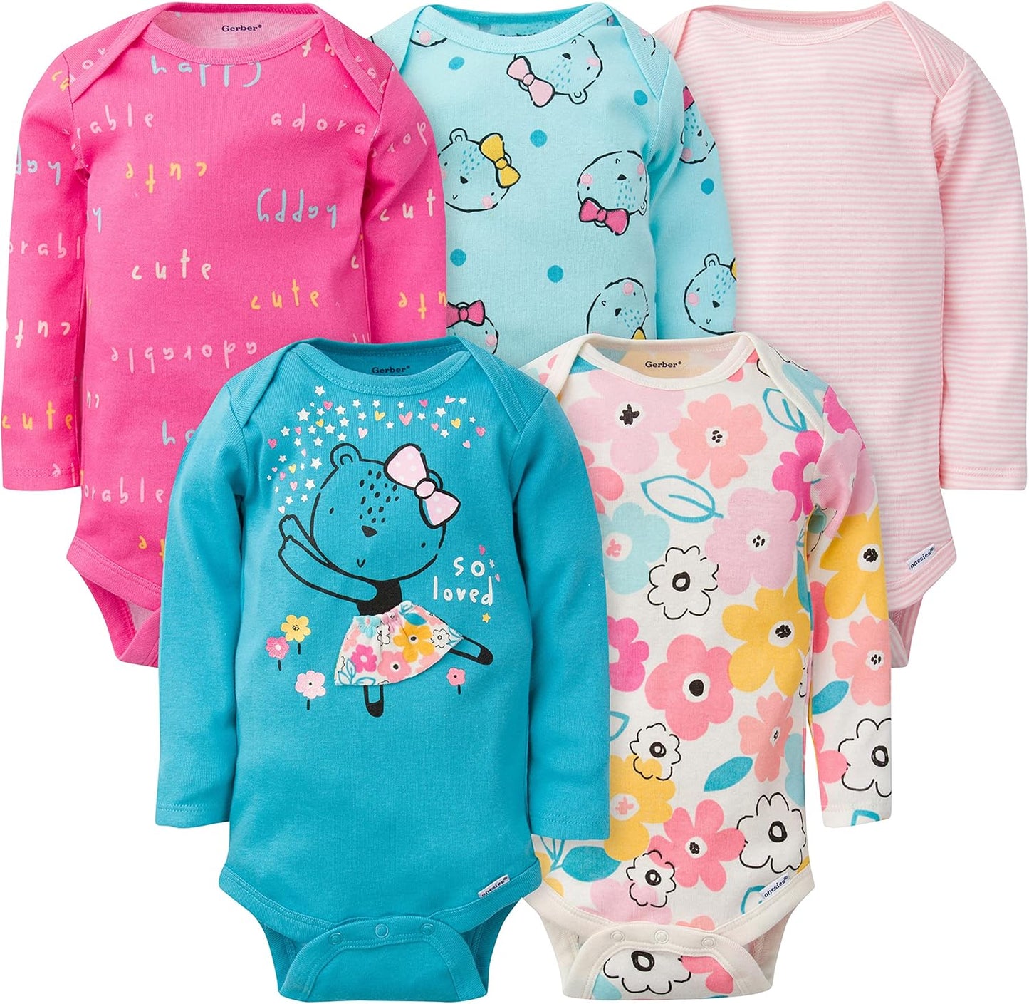 Baby Girls' 5-Pack Long-Sleeve Onesies Bodysuit
