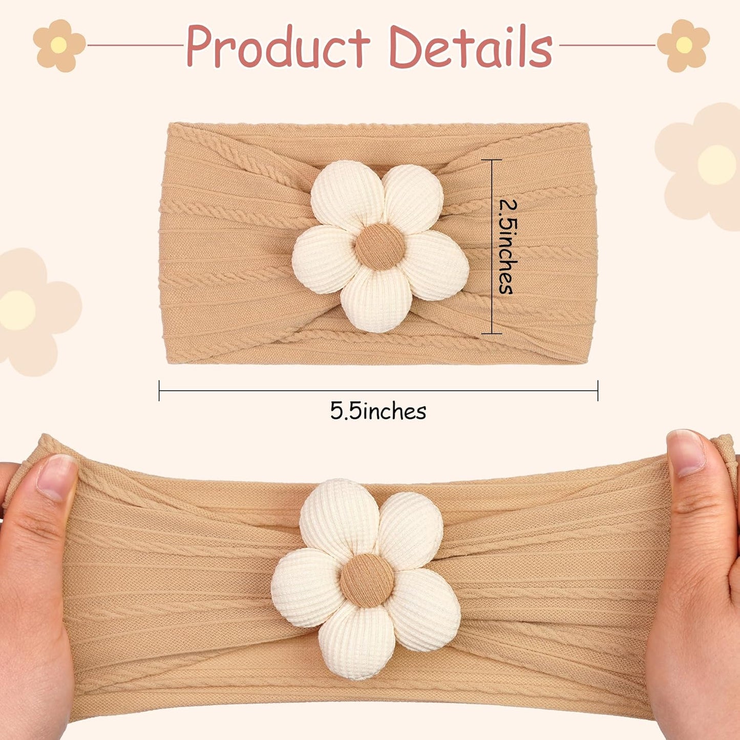 5 Pcs Baby Flower Headbands Baby Girls Nylon Headbands Soft Hairbands Hair Accessories for Newborn Infant Toddler Kids