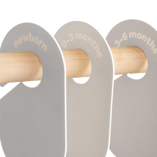Baby Closet Dividers Set of 8 - Baby Clothes Organizer Toddler Hanger, Double-Sided Size Labels - Nursery Organization for Baby Clothing Newborn Infant to 2T Boy & Girl - Gray & Beige