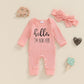 Im New Here Newborn Outfit Girl Long Sleeve Letter Romper Ribbed Knit Jumpsuit Baby Girl Preemie Coming Home Outfit