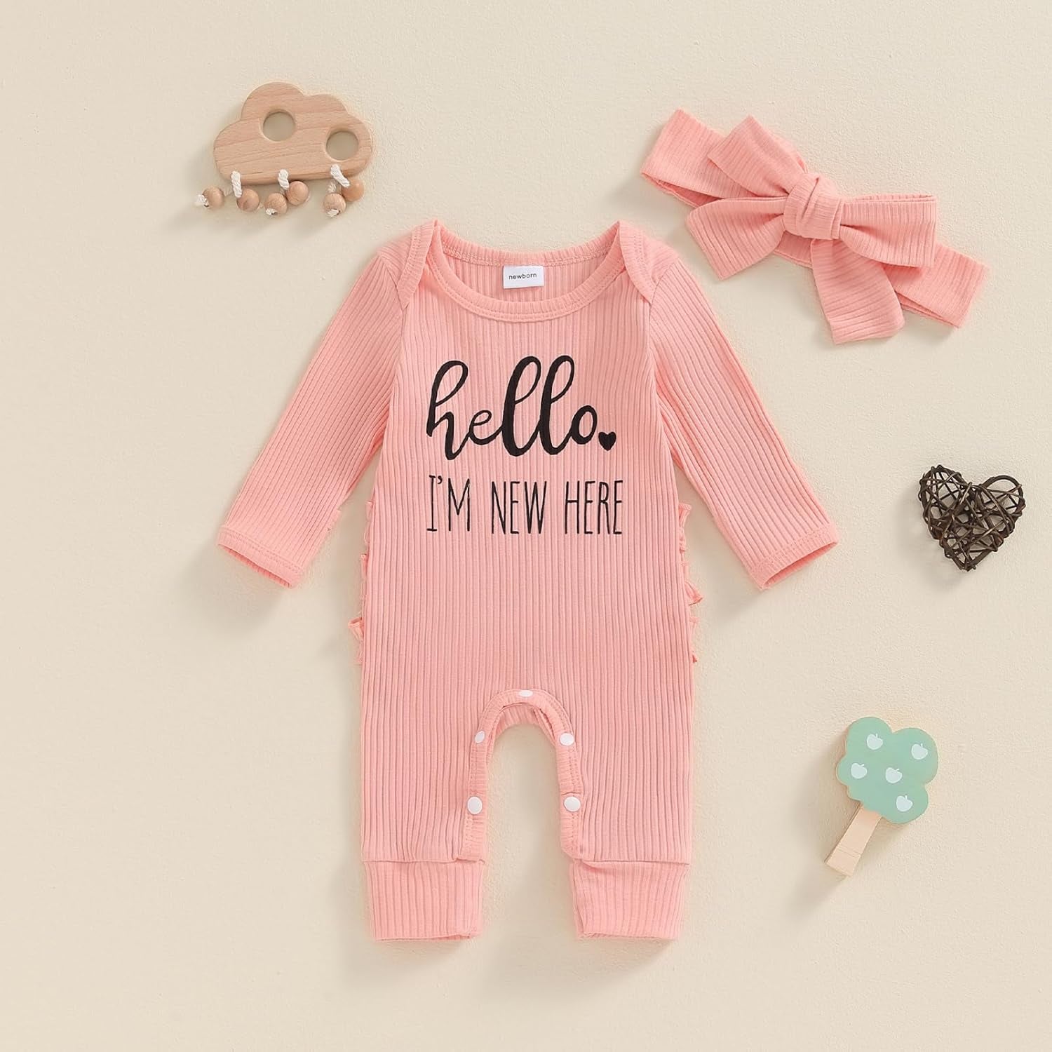 Im New Here Newborn Outfit Girl Long Sleeve Letter Romper Ribbed Knit Jumpsuit Baby Girl Preemie Coming Home Outfit