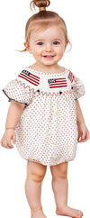 Baby Girl Romper Stripes Smocked Bodysuit Newborn Bubble Romper Infant Summer Festival Clothes