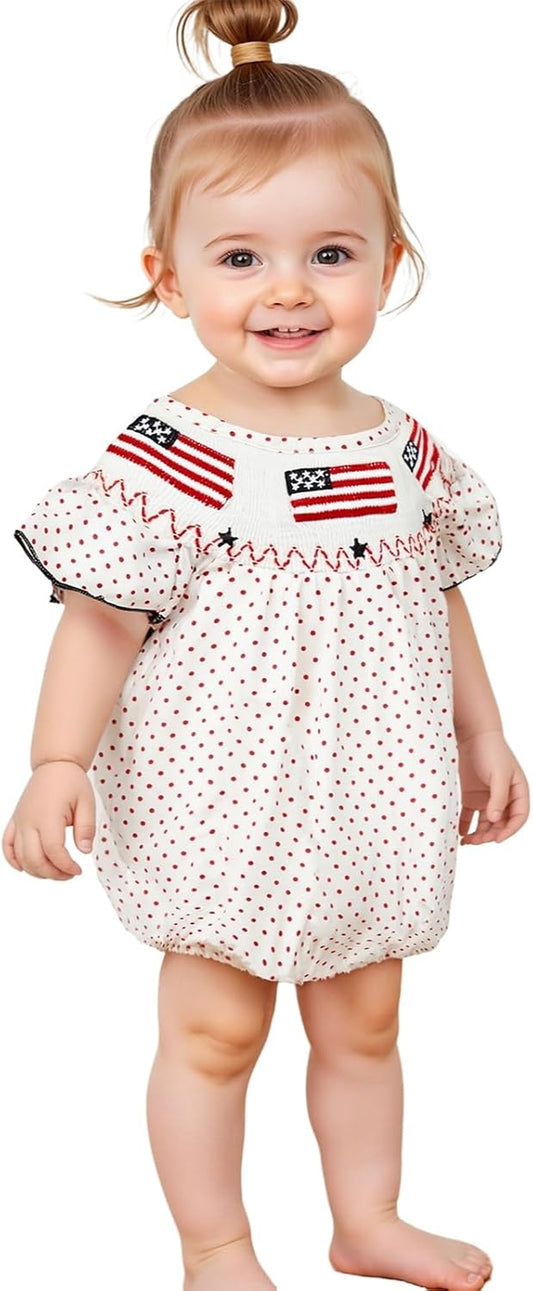 Baby Girl Romper Stripes Smocked Bodysuit Newborn Bubble Romper Infant Summer Festival Clothes