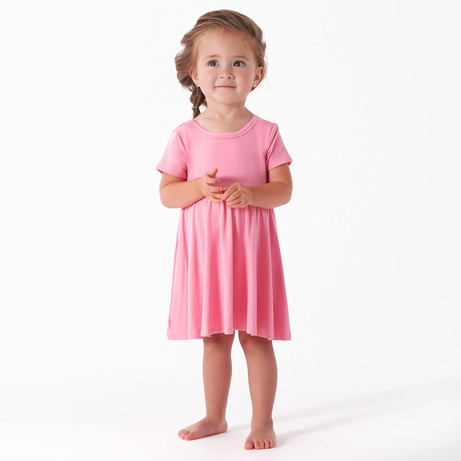 Baby Girls' Toddler Buttery Soft Short Sleeve Twirl Dress with Viscose Made from Eucalyptus